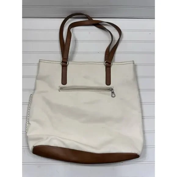 RELIC Shoulder Bag Tote Handbag Ivory Faux Leather with Brown Trim Double Handle - Picture 3 of 7